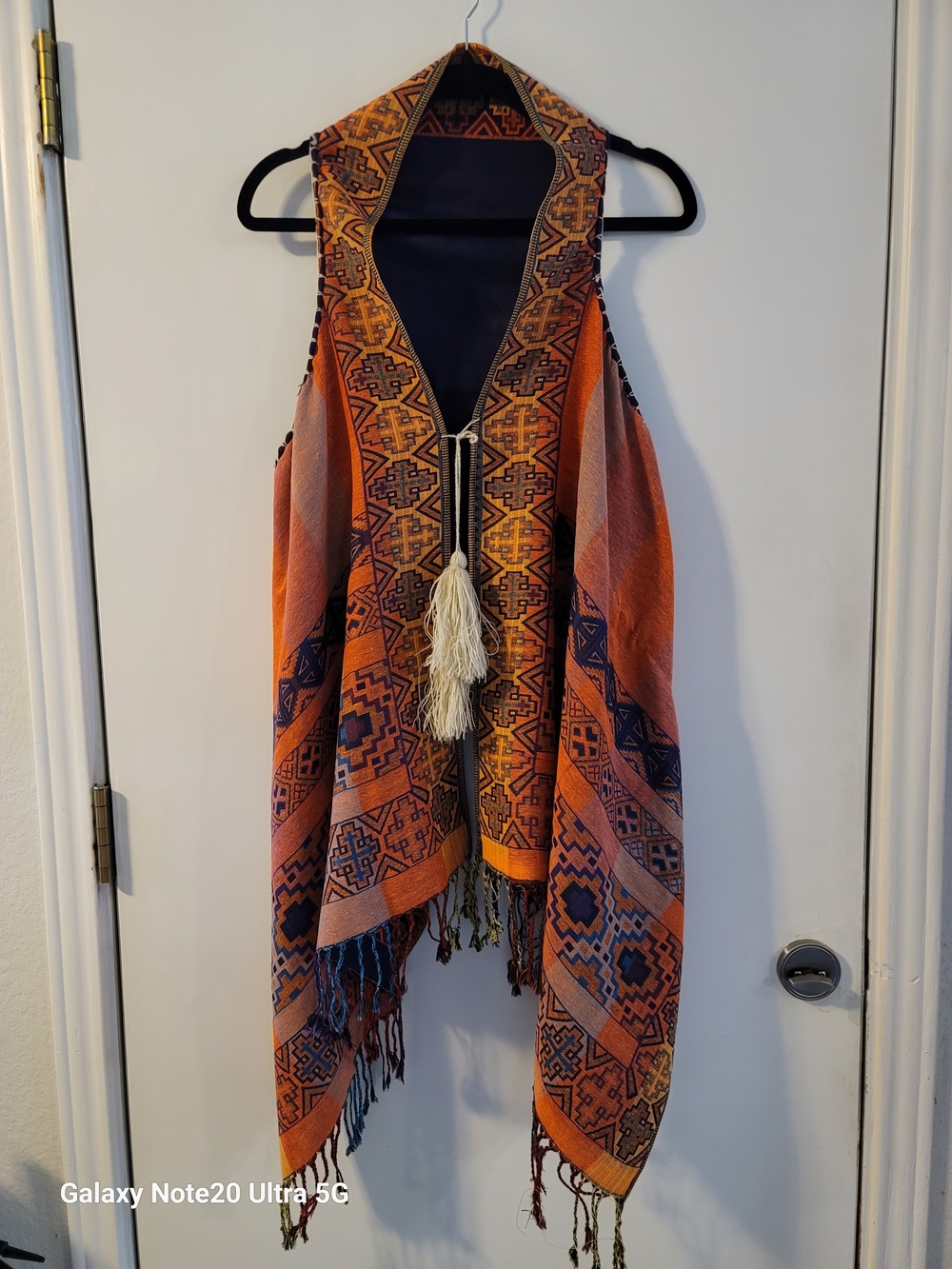 Bohemian Orange Patterned Tassel Vest - Unbranded